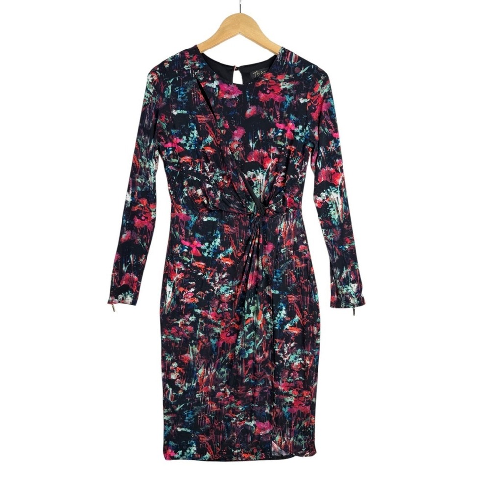 Thalia Sodi Women Multicolor Faux Wrap Long Sleeves Dress Cocktail Size Small